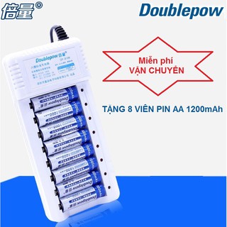 Bộ sạc pin 8 khe đa năng Tặng 8 viên pin sạc AA 1200 mAh Doublepow chính hãng