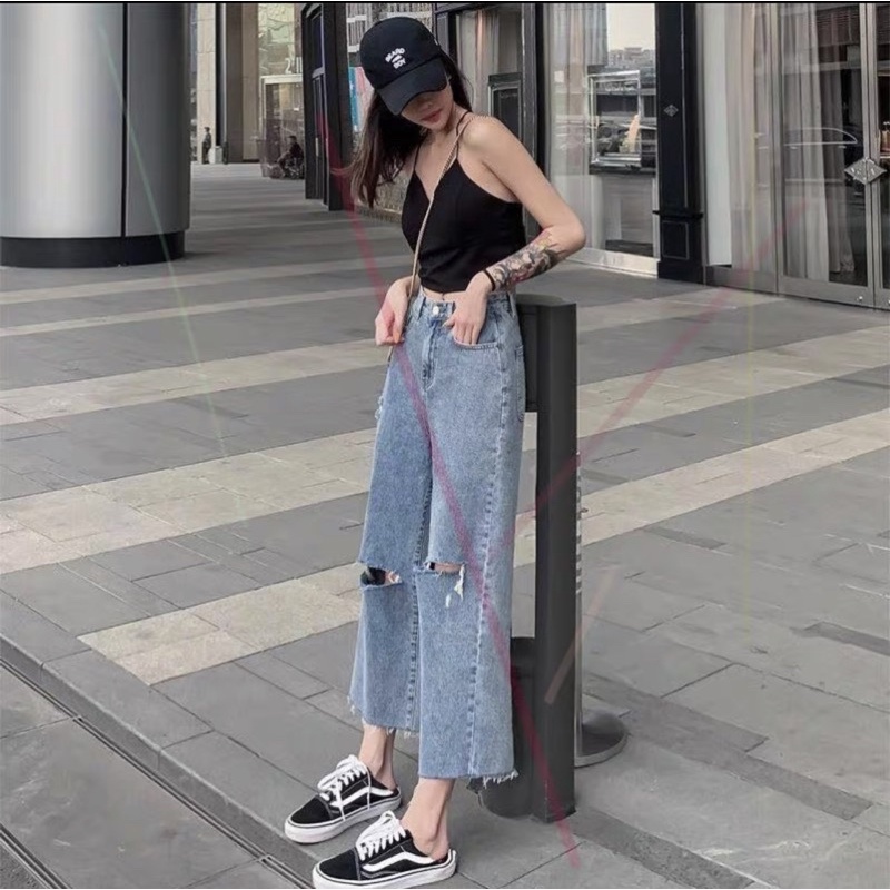 QUẦN SUÔNG RÁCH GỐI LỆCH RUA GẤU