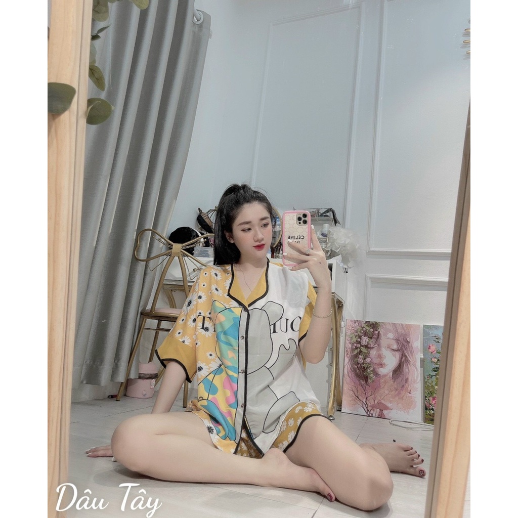 Đồ bộ Lụa mặc nhà tay ngắn quần ngắn - bộ đùi lượn sóng dưới 60kg