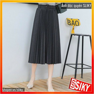 CHÂN VÁY XẾP LY DÀI KÈM ĐAI