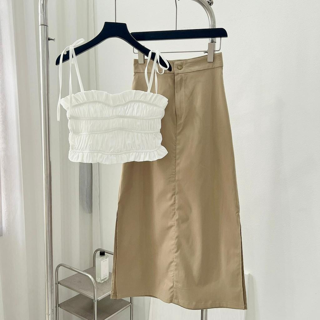 Set đồ nữ áo hai dây mix chân váy kaki kèm ảnh thật ở cuối bani