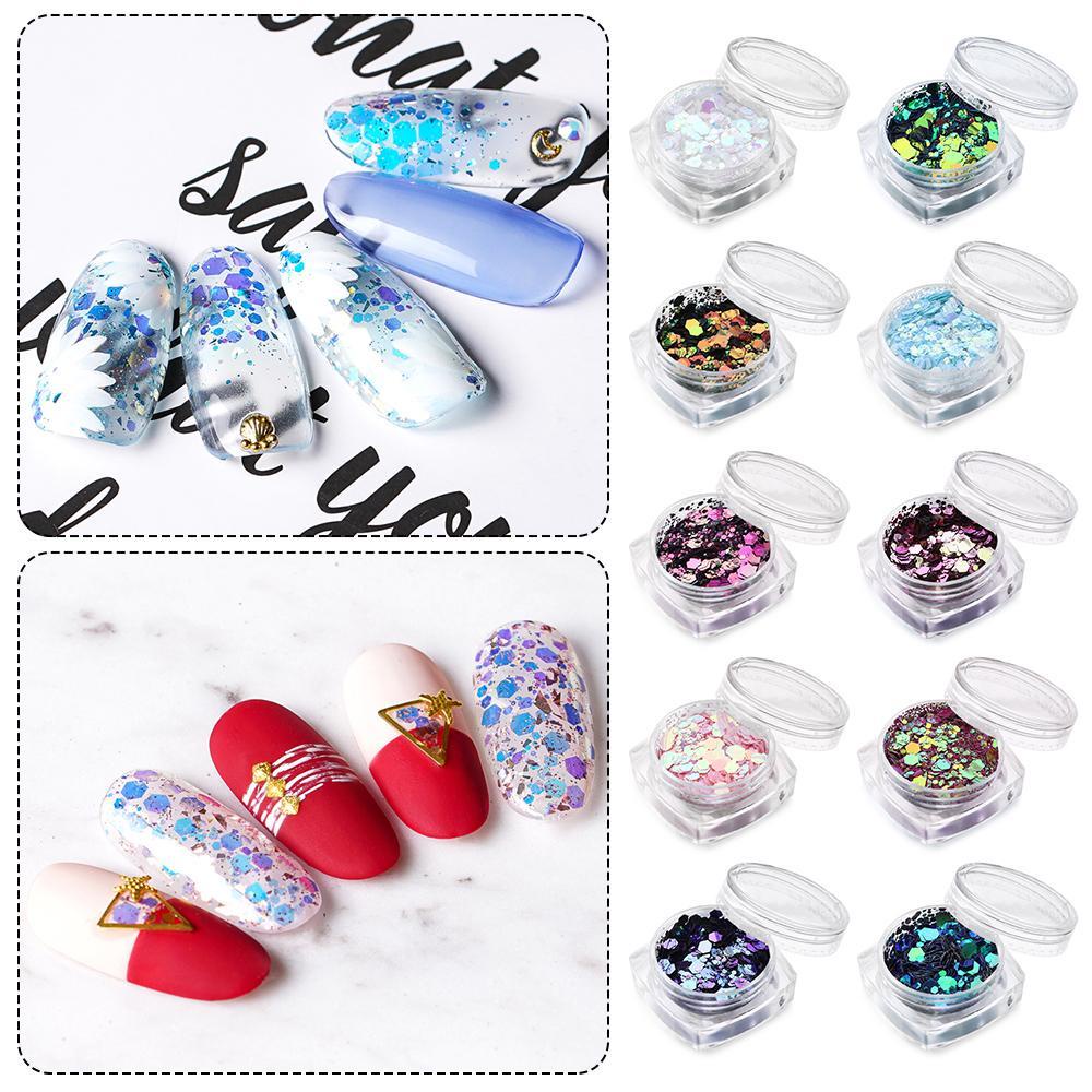 1 Hộp Sequin Lục Giác Lấp Lánh Trang Trí Móng Tay