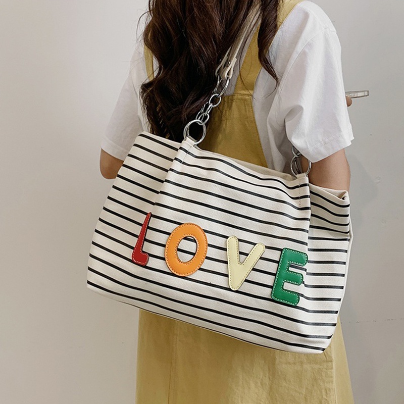 IELGY Túi Đeo Vai Bằng Vải canvas Cỡ Lớn In Chữ Thời Trang Cho Nữ