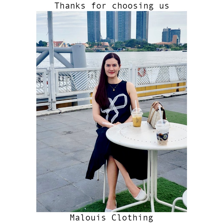 Đầm suông đuôi cá sát nách màu đen ren nơ trước ngực - V52