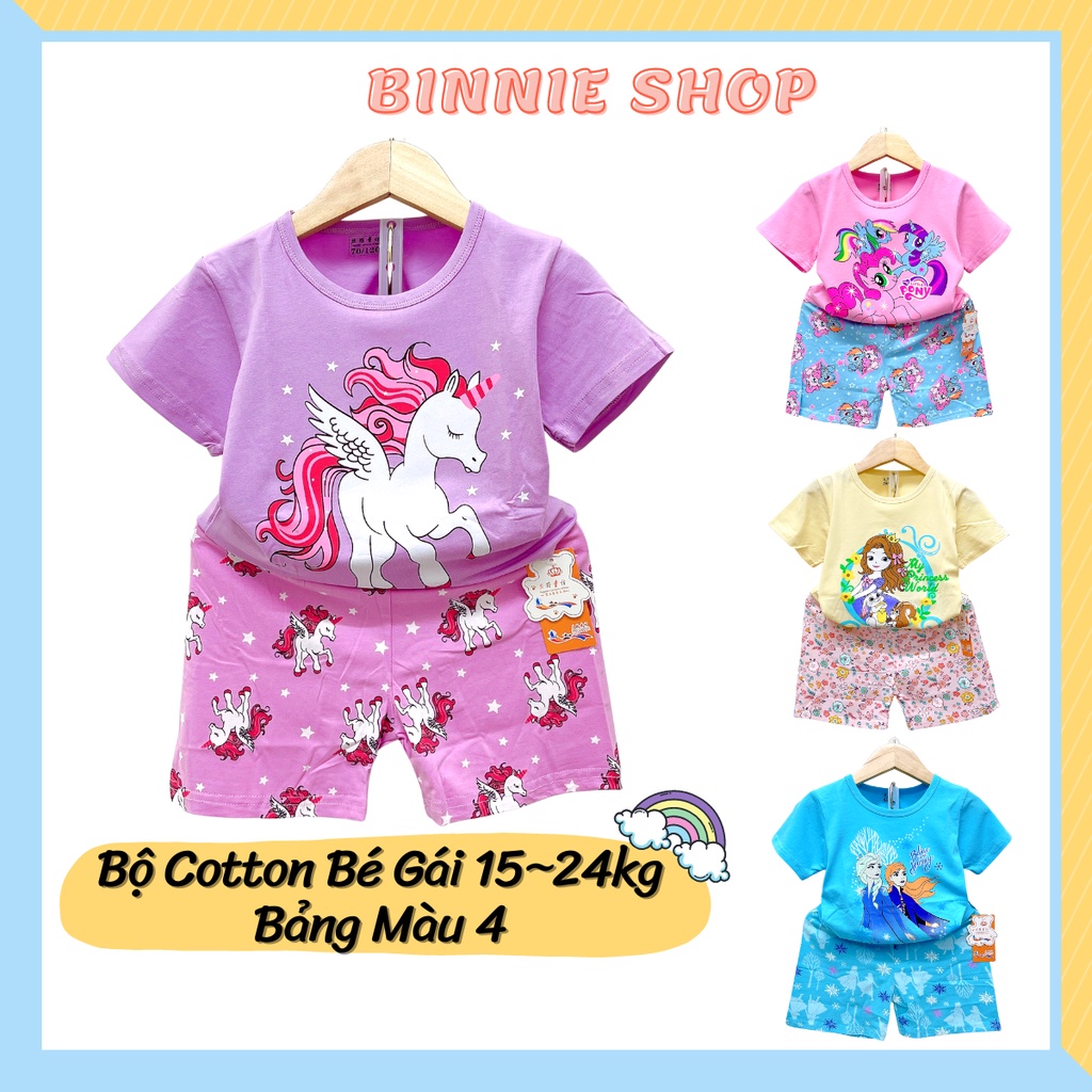 Đồ bộ bé gái BINNIE SHOP Bộ quần áo bé gái chất thun cotton quảng châu xuất hàn cho bé từ 16-24kg (3-6 tuổi) BGT4