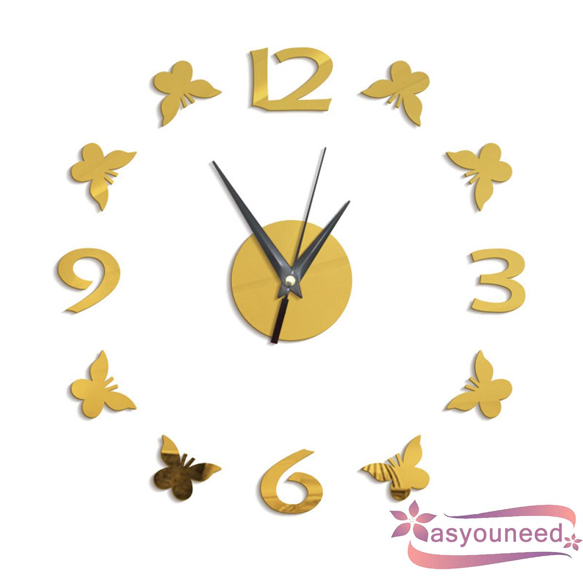 Đồng Hồ Dán Tường Acrylic Thiết Kế Hình Bướm Kiểu Châu Âu Chất Liệu Acrylic