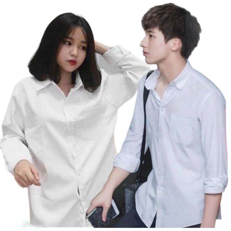 Áo Sơ Mi Trơn Unisex Form Rộng 2 Màu Trắng Đen