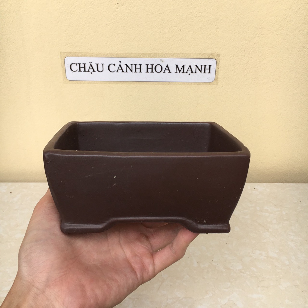 Chậu Chữ nhật bonsai sen đá mini đất nung màu nâu đen gốm Bát tràng 1 size SP441