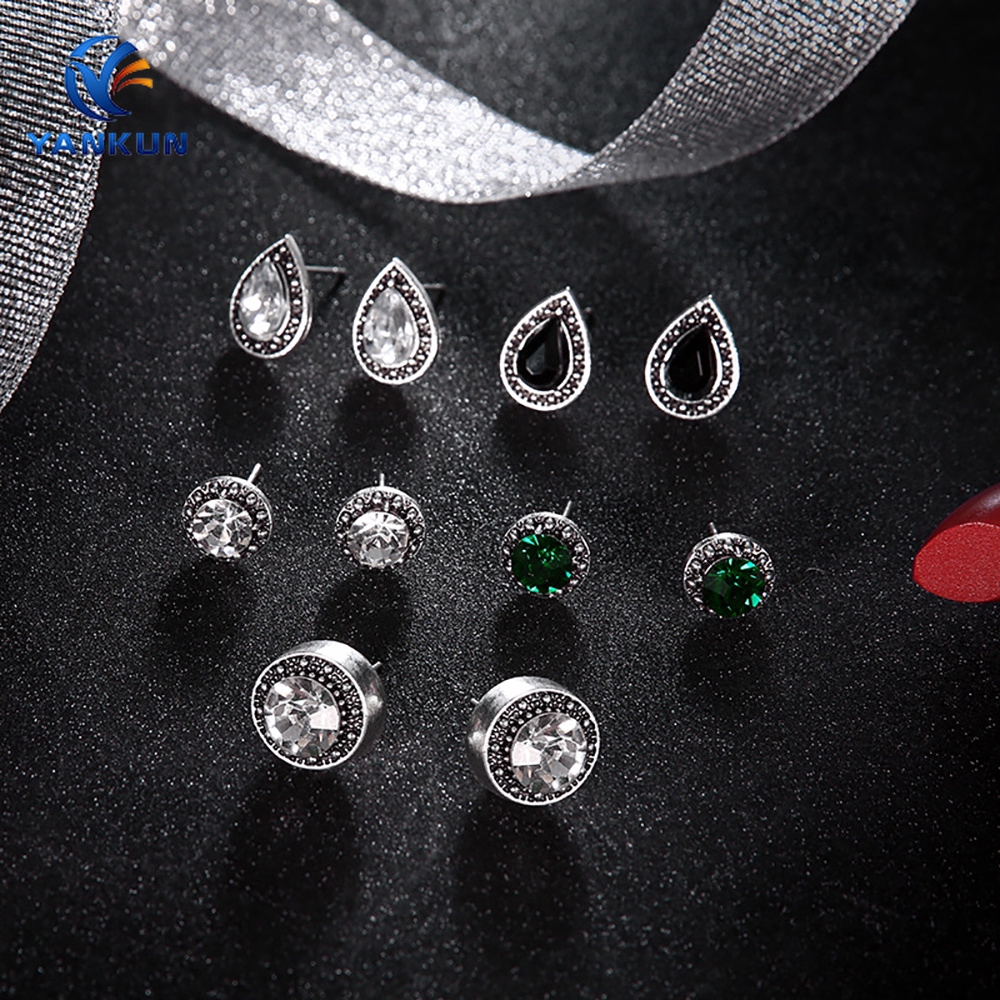 Set 5 Đôi Bông Tai Đính Đá Xinh Xắn Dành Cho Nữ