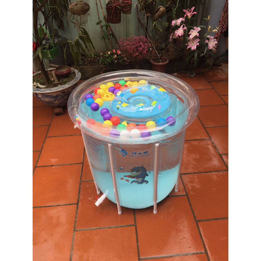 Bể phao tròn thành cao cho bé sơ sinh tập bơi kèm phao cổ kích thước 80x80cm Dolphin