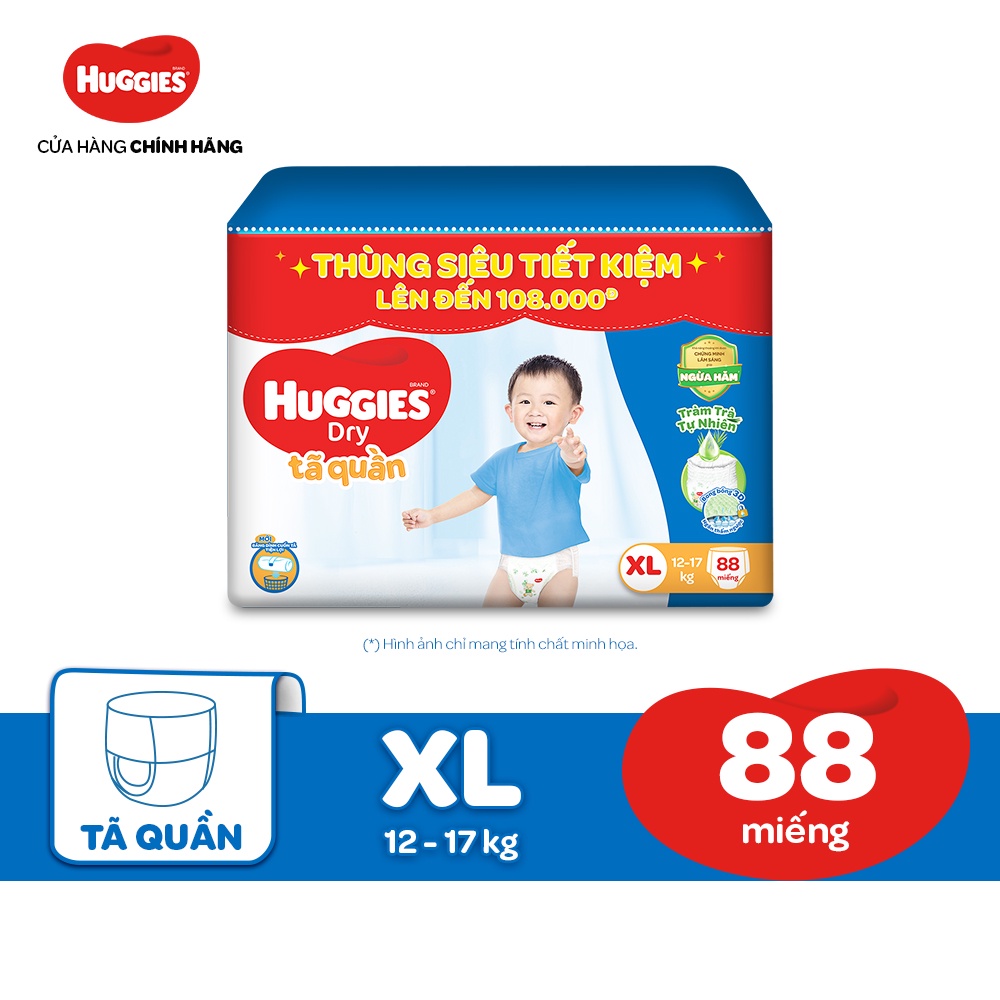 [HUGAPRSUP GIẢM 10% max 60k] Thùng Tã quần Huggies Tràm Trà Tự Nhiên Dry Pants Mega Jumbo M120/L104/XL88/XXL80