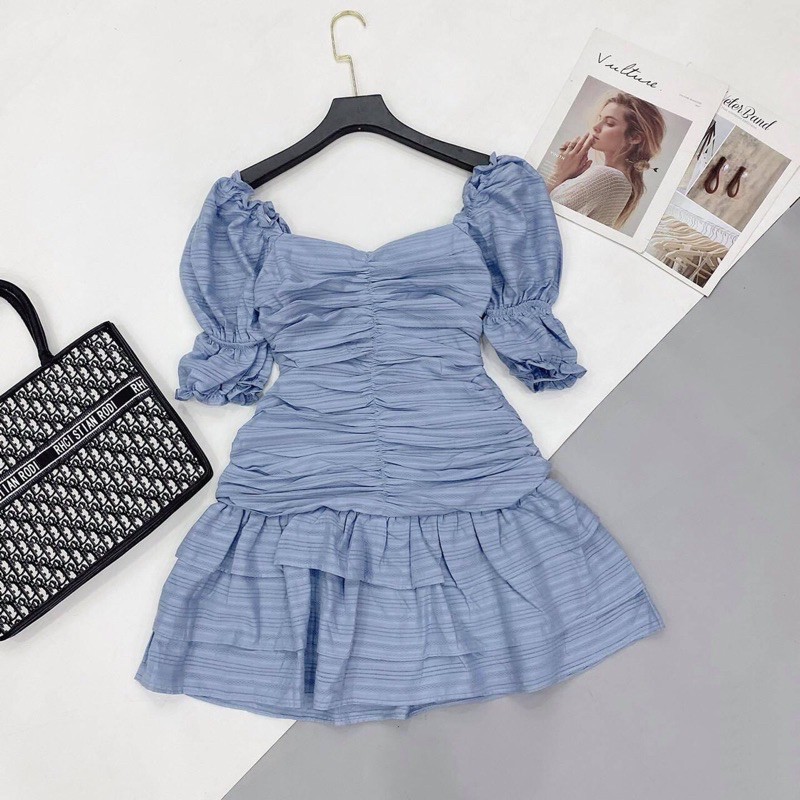 685k đầm tơ xanh