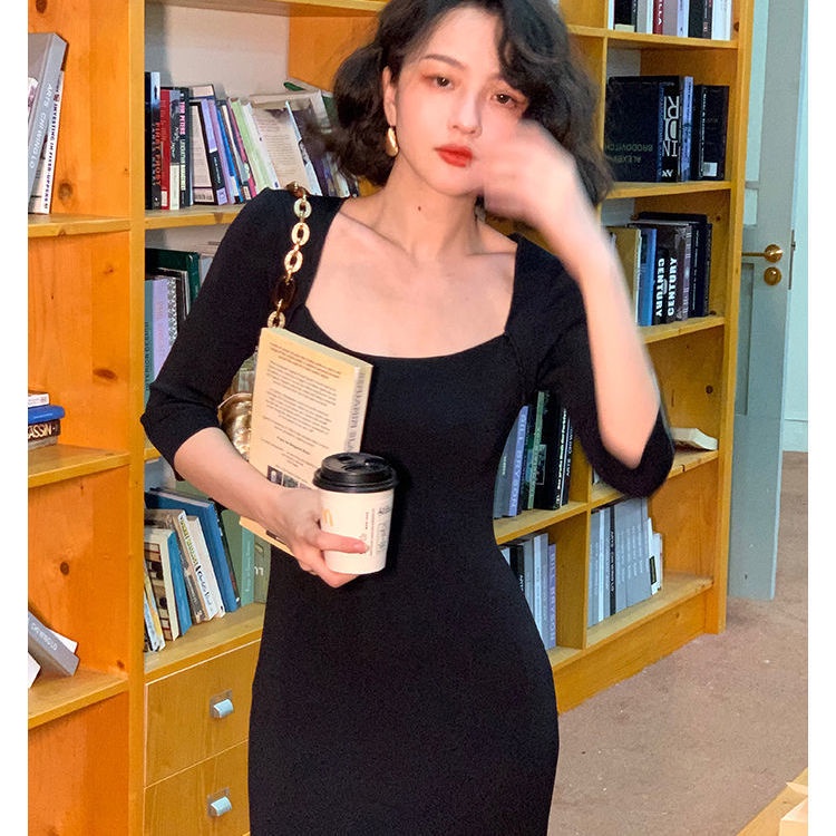 Hong Kong style square neck knit dress