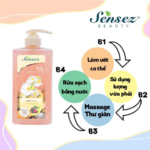 Sữa Tắm Tẩy Tế Bào Chết Hạt Massage Sensez Beauty Mịn Da Hương Thơm Sảng Khoái - Hương Hoa Lan - 680ml