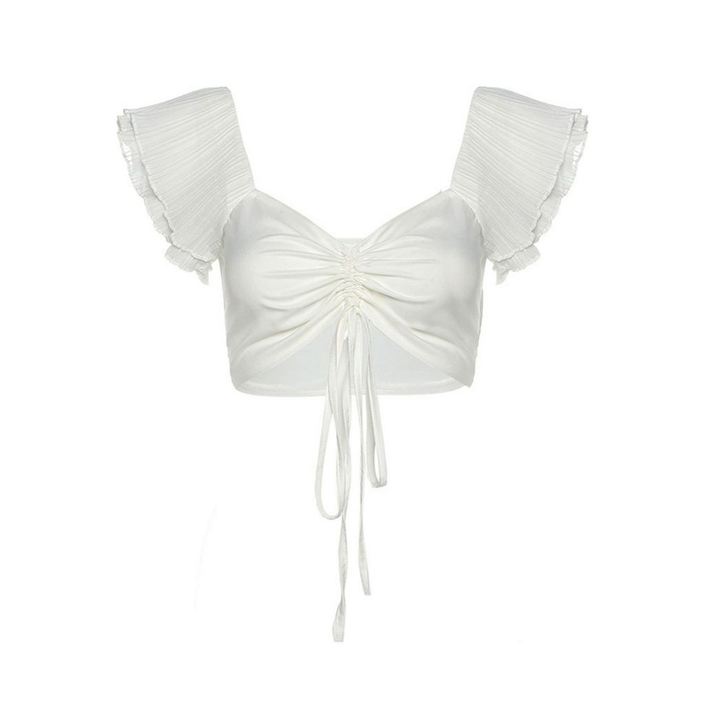 Áo Croptop Cổ Chữ V Phối Dây Rút Thời Trang Dành Cho Nữ