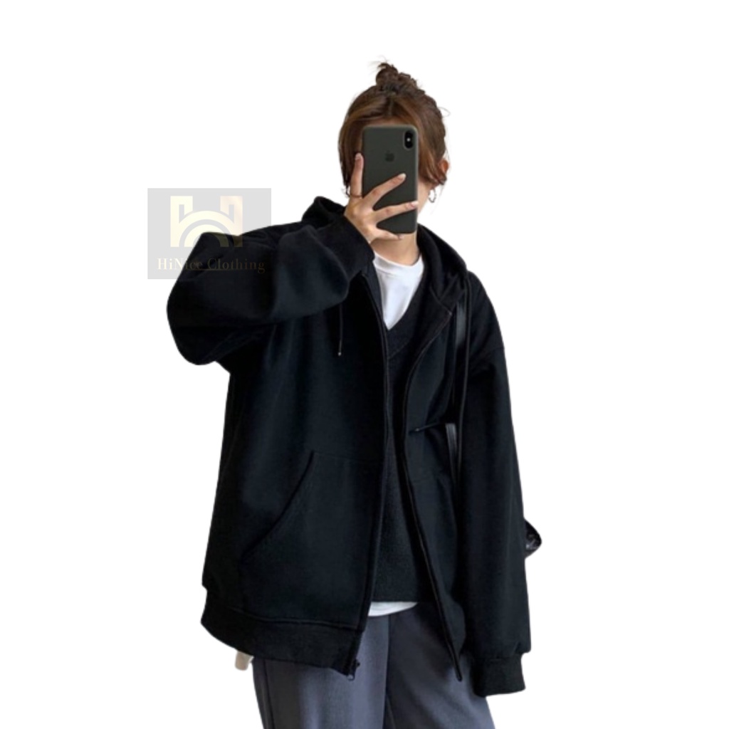 Áo khoác nỉ đen form to size 38-100kg - Áo khoác nỉ ngoại hoodie BASIC form rộng nam nữ Unisex bigsize