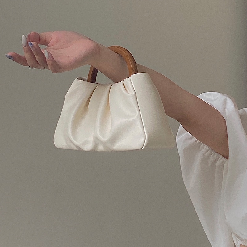 Túi Đeo Chéo Mini Hình Đám Mây Xếp Ly Tay Cầm Bằng Gỗ Cho Nữ