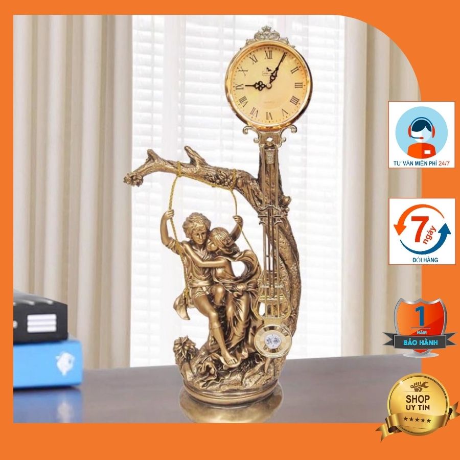 Đồng hồ để bàn cậu bé - cô bé ngồi xích đu mang phong cách tân cổ điển sinh động DH100xichdu.