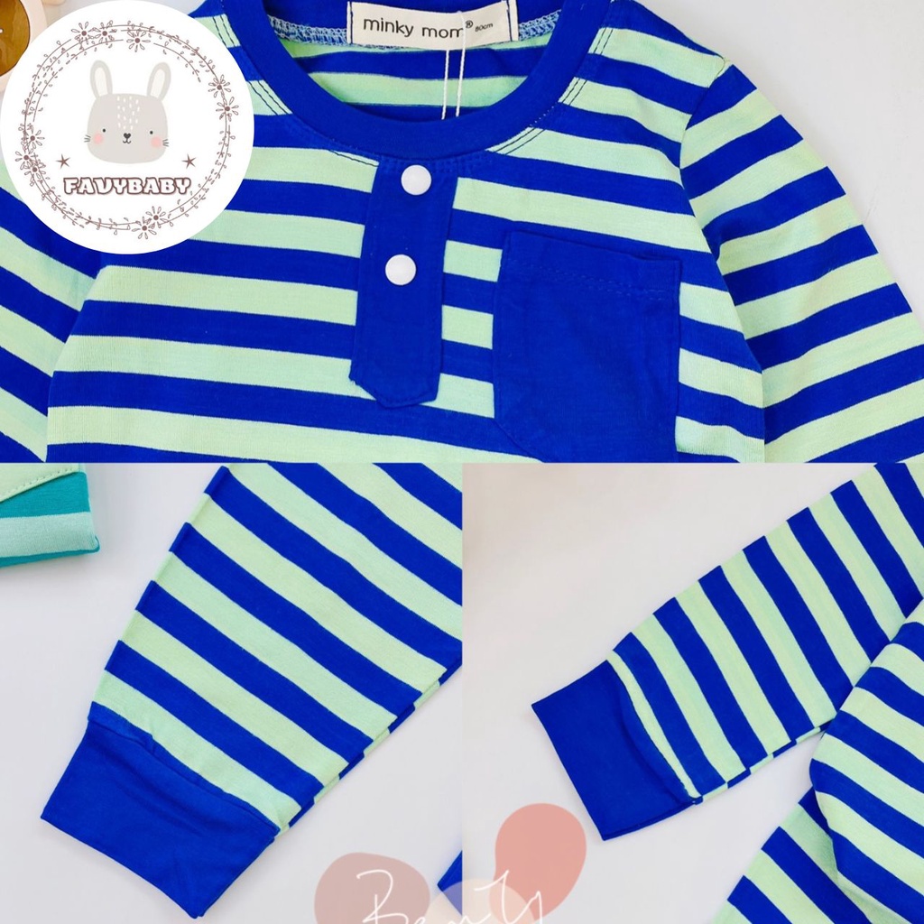 Bộ Dài Tay MINKY MOM Chính Hãng Bé Trai Bé Gái Vải Thun Lạnh Sọc Dệt Visco Có Nút Túi Cho Bé 0 1 2 3 4 5 Tuổi - Favybaby