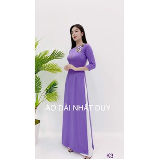 TÍM MỘNG MƠ, ÁO DÀI TRUYỀN THỐNG THÊU RUY BĂNG CHẤT LỤA TÔ CHÂU CA CẤP GIÁ SIÊU RẺ-K3