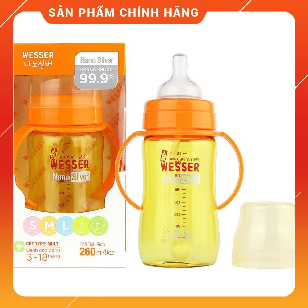 Bình Sữa WESSER Cổ Rộng Nano Silver Kháng Khuẩn 260ML