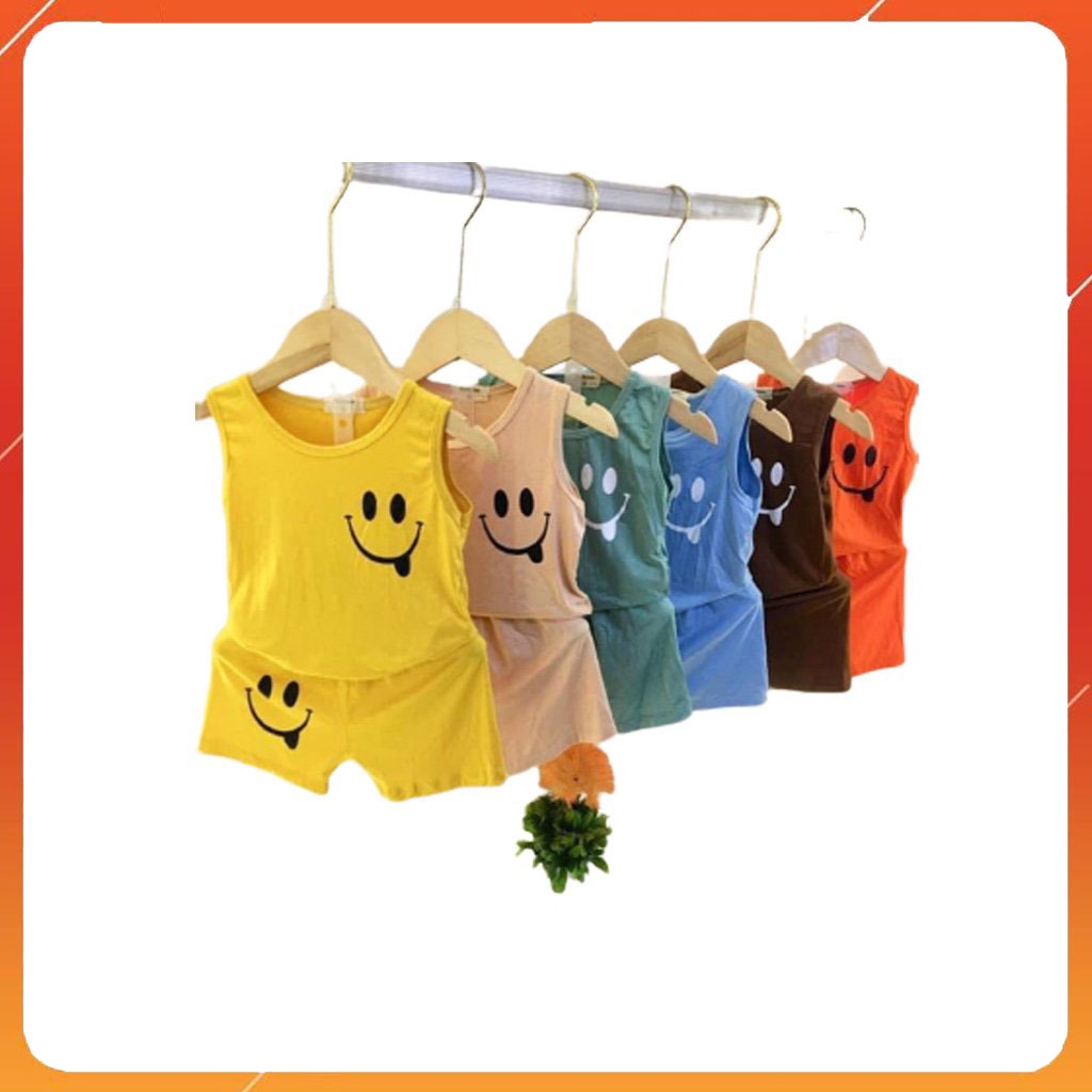 Bộ Ba Lỗ Cho Bé Trai Bé Gái Binbon kids, Bộ Sát Nách cho bé in hình mặt cười cực xinh cho bé từ 6-19Kg