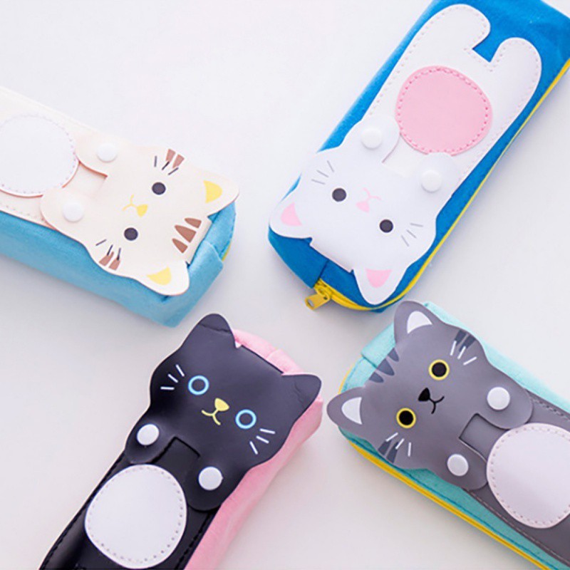 Hộp Bút Canvas Họa Tiết Mèo Hoạt Hình