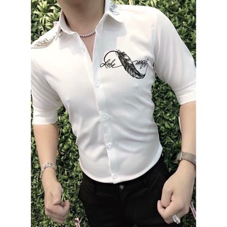 Áo sơ mi nam phối họa tiết lông vũ cực đẹp cá tính - thời trang QC cao cấp - VSMQC52