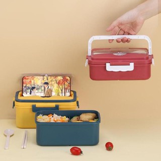 Hộp cơm văn phòng lúa mạch ❤️Free Ship❤️ 3 ngăn tặng kèm thìa và đũa lúa mạch