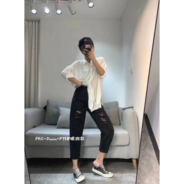 Quần baggy jean Domi lưng siêu cao xám khói hàng chuẩn xịn nhe