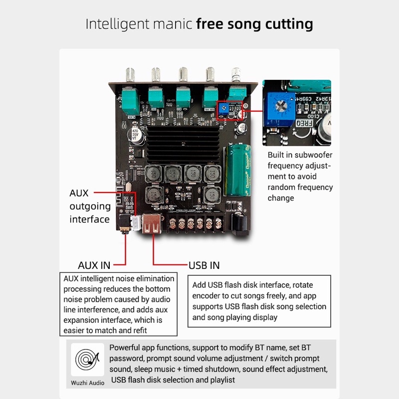 ZK-TB21S-Bảng mạch khuyếch đại âm thanh Wuzhi ZK-TB21S 50W*2 + 100W Chip 3116D2 Bluetooth 5.1 chính hãng
