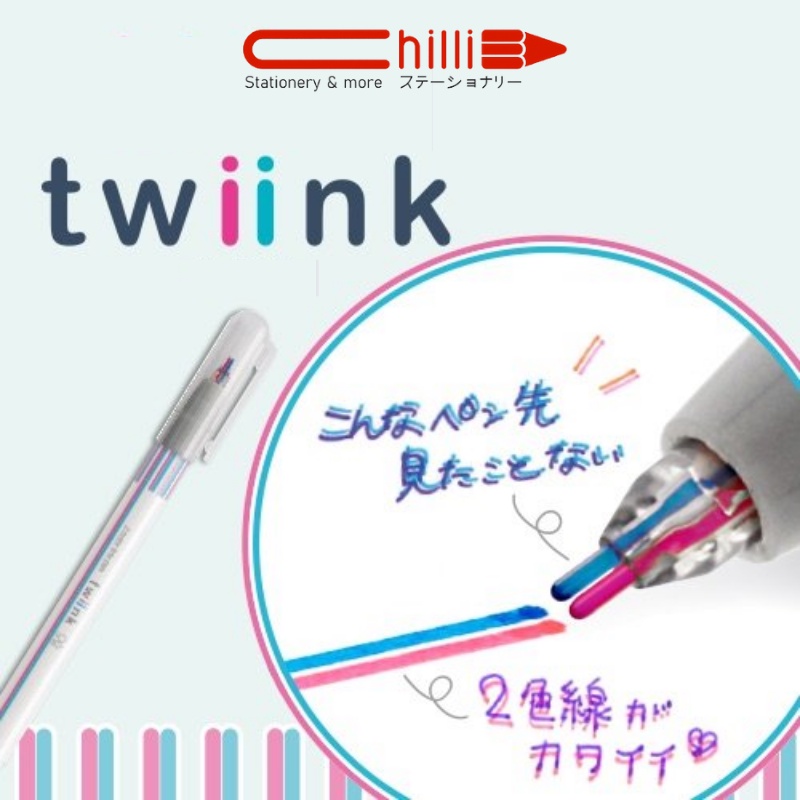 Bút 2 Ngòi Sun-Star Twiink 2 Color Pen 2 Đầu Khác Màu Song Song, Viết Vẽ Tạo Hình Cực Xinh