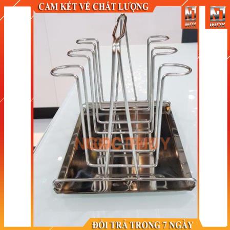 Kệ úp cốc ly inox cao cấp có khay hứng nước tiện dụng (loại 6 cốc)