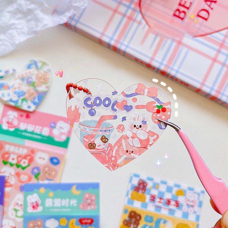 Set 2 Tờ Sticker Hoạt Hình Ánh Kim Tuyến Lấp Lánh Trang Trí Sổ Tay DIY