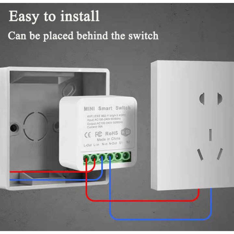 Công tắc thông minh Wifi Tuya mini 2 kênh, công suất 800W/1 kênh, kết nối app smart life, Alexa, google home
