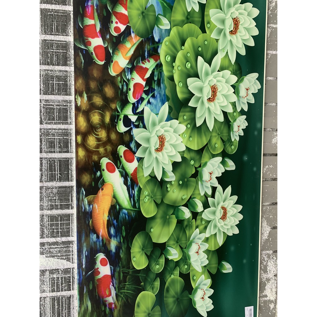 Tranh treo tường phong thủy đàn cá chép tài lộc chất liệu tráng gương cao cấp