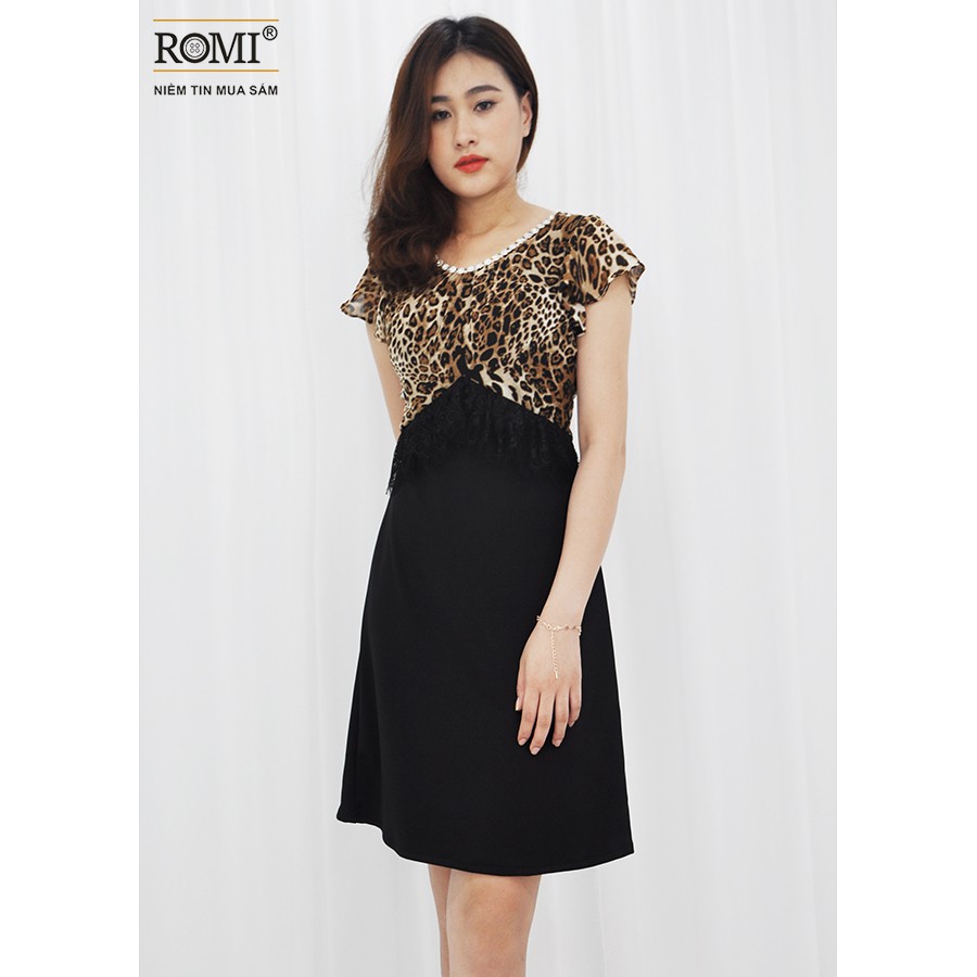 [ ROMI - HÌNH THẬT SHOP CHỤP] ĐẦM SUÔNG DỰ TIỆC KIỂU ĐẦM CHỮ A PHỐI REN HỌA TIẾT DA BEO ROMI3073