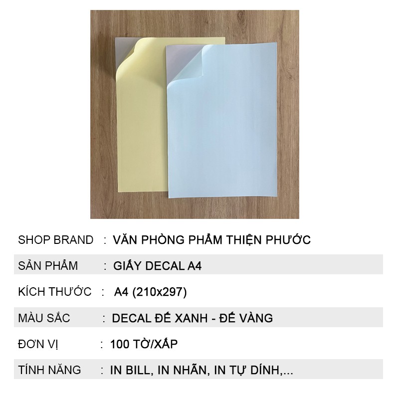 Giấy Decal đế xanh đế vàng xấp 100 tờ - Nhãn dán các loại THIỆN PHƯỚC