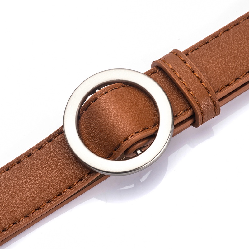 Haimeikang Thời trang nữ đơn giản không có lỗ thắt lưng khóa tròn có trang trí