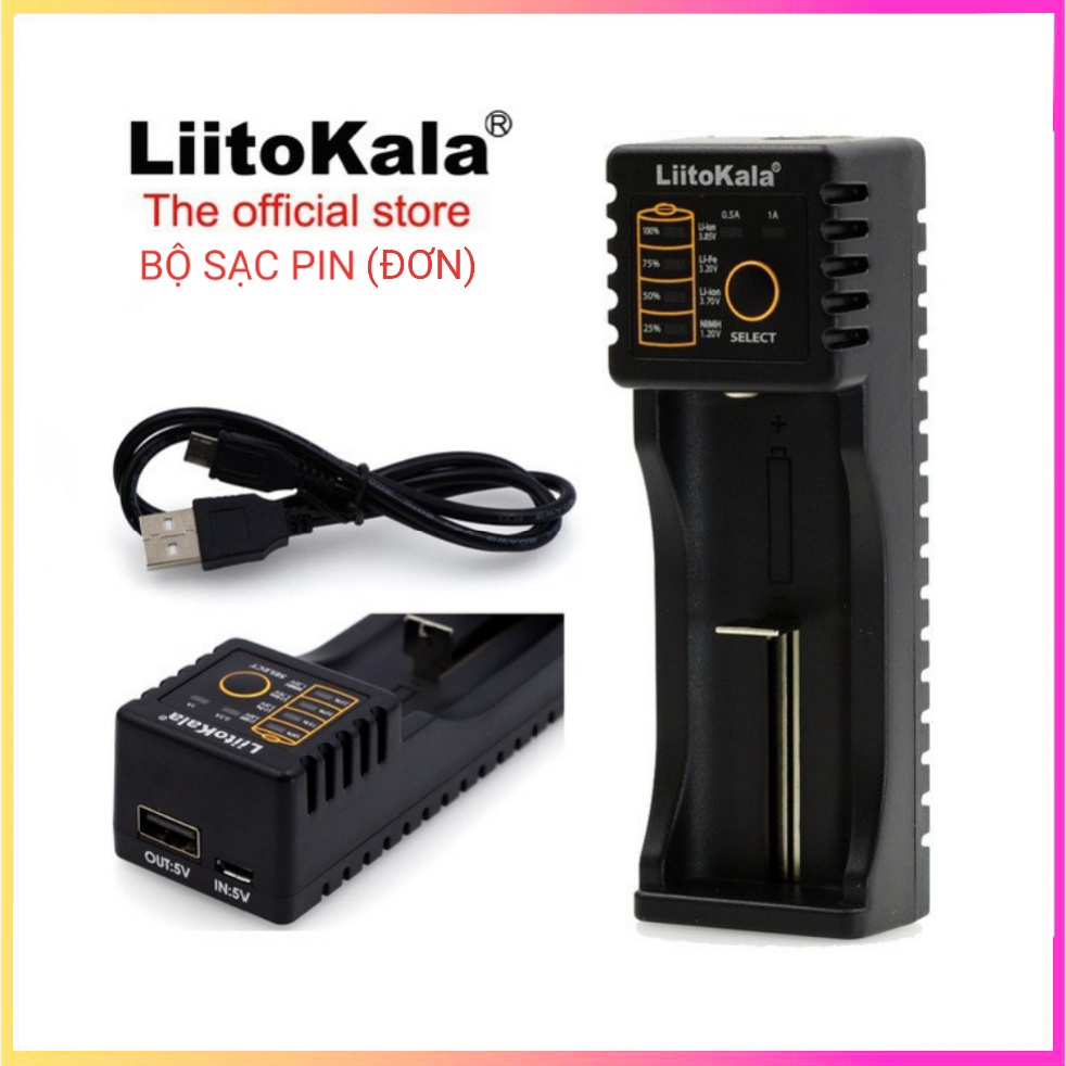 Bộ sạc pin LiitoKala Lii-100 và Lii-202, dùng sạc pin 3.7V ~ 4.2V các size