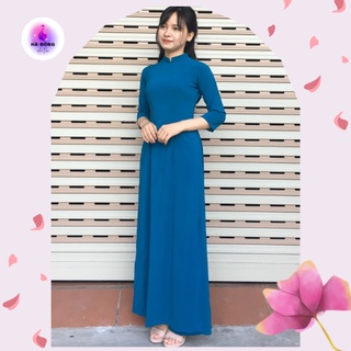 [Video thật] Áo dài trơn lụa nhật Xanh cổ vịt 2 tà