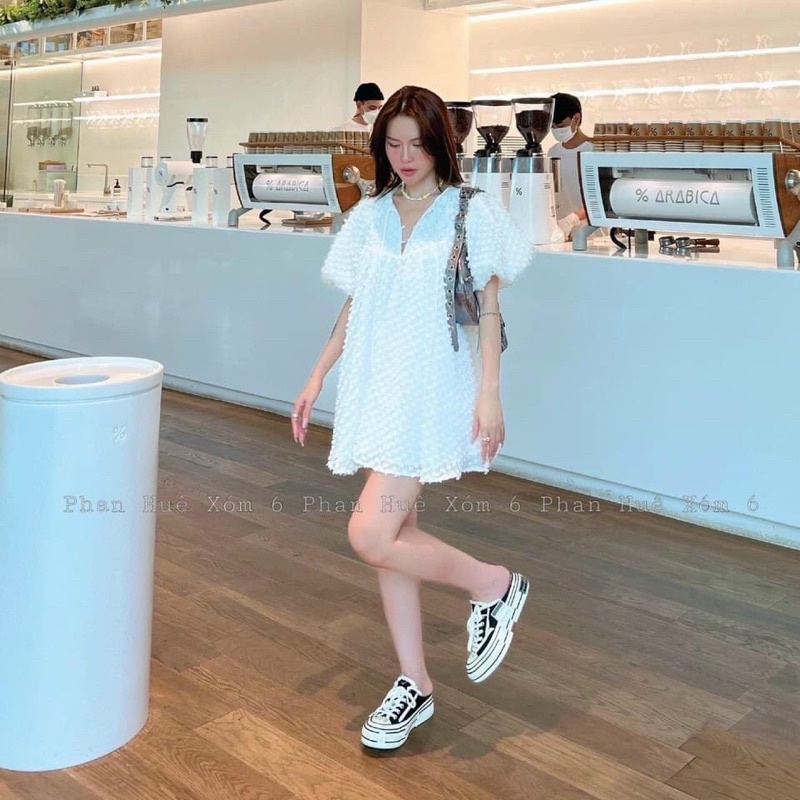 Đầm bông suông babydoll tay bồng