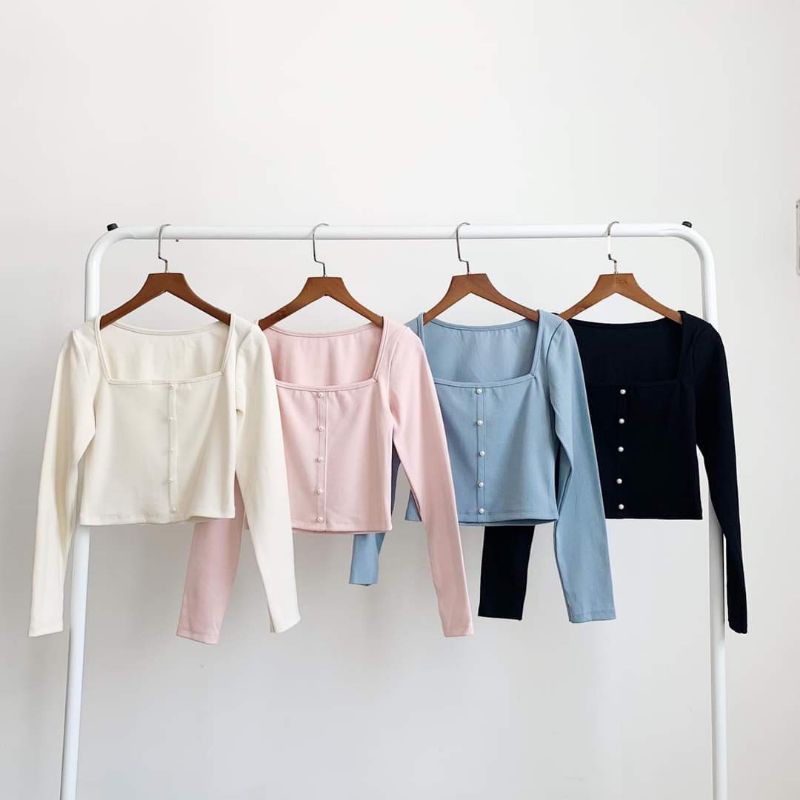Áo đính ngọc tay dài croptop cổ vuông ENTYTY A3-NTD
