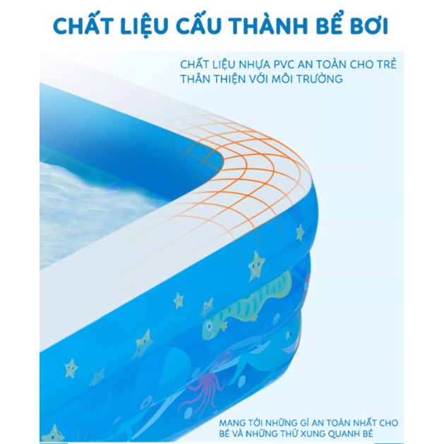 Bể bơi phao cho bé kích thước 1m8 và 2m1 loại dày đáy 2 lớp chống trơn trượt ,Hồ bơi cho bé trong nhà hình chữ nhật