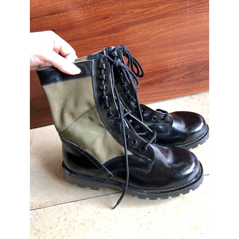 Giày cao cổ vải xanh viền da | BigBuy360 - bigbuy360.vn