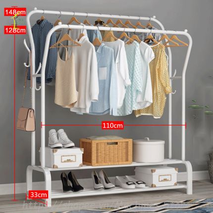 Giá Treo Quần Áo Thời Trang Cao Cấp 2 Khung 2 Tầng Tặng Kèm Móc Treo Túi Mũ Tiện Dụng