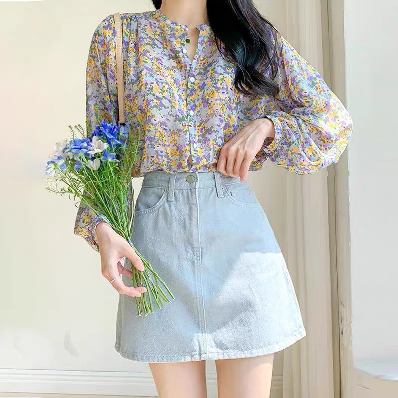 Áo Sơ Mi Nữ Hoa Nhí Tay Dài Dáng Rộng Kiểu Hàn Quốc Chiffon  Dễ Phối Đồ Cho Nữ Kiểu  Sơ Mi Công Sở Đẹp Cao Cấp M-10