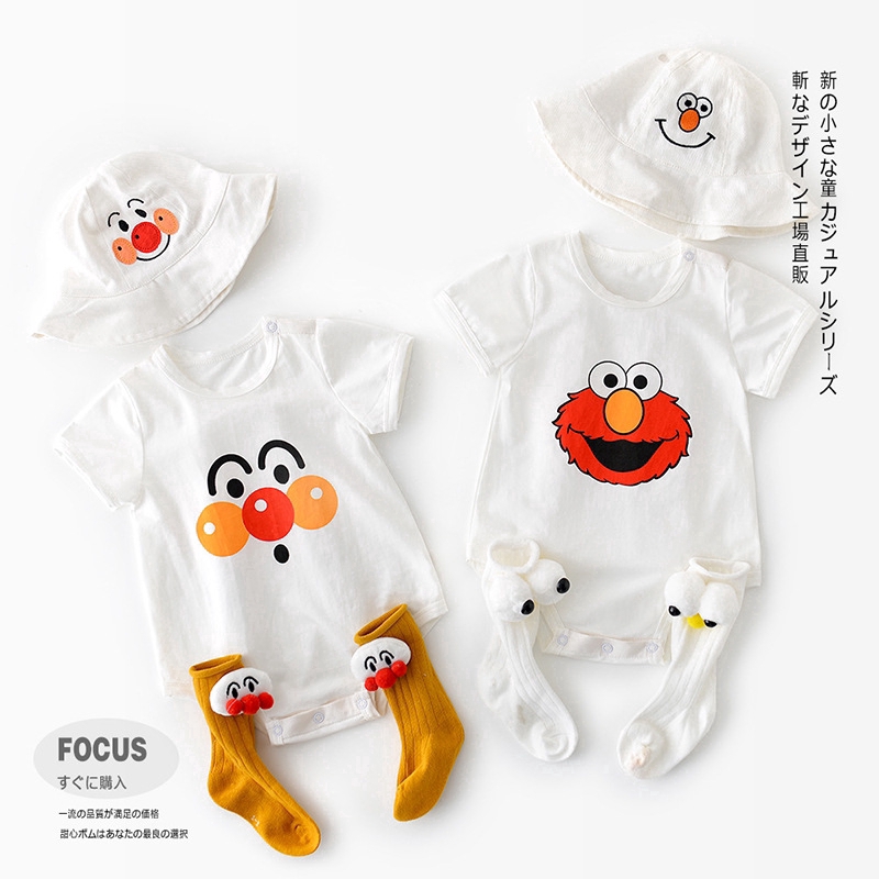 Bộ áo liền quần tay ngắn in hình hoạt hình Anpanman Sesame cho bé