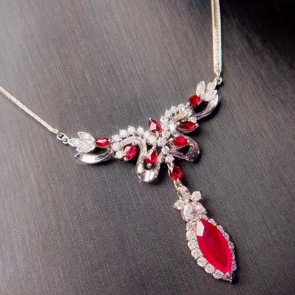 Mới Vòng cổ Mặt Hoa Đính Đá Ruby Sang Trọng Cho Nữ-JHS2-P