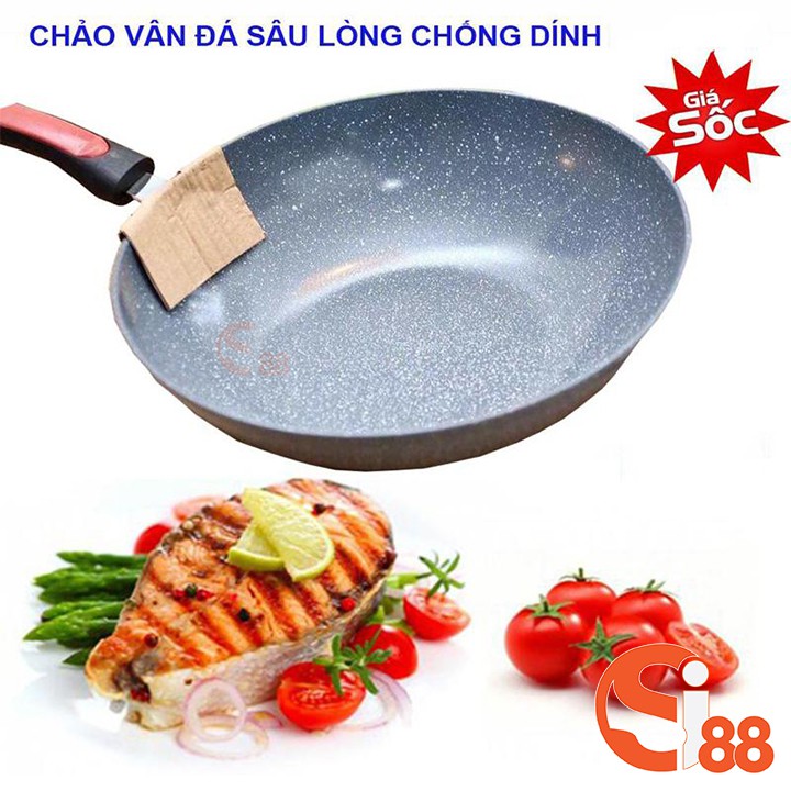 Chảo Vân Đá Chống Dính Sâu Lòng 32cm Phù Hợp Với Tất Cả Loại Bếp - Chảo Đáy Sâu Tiết Kiệm Dầu DT02